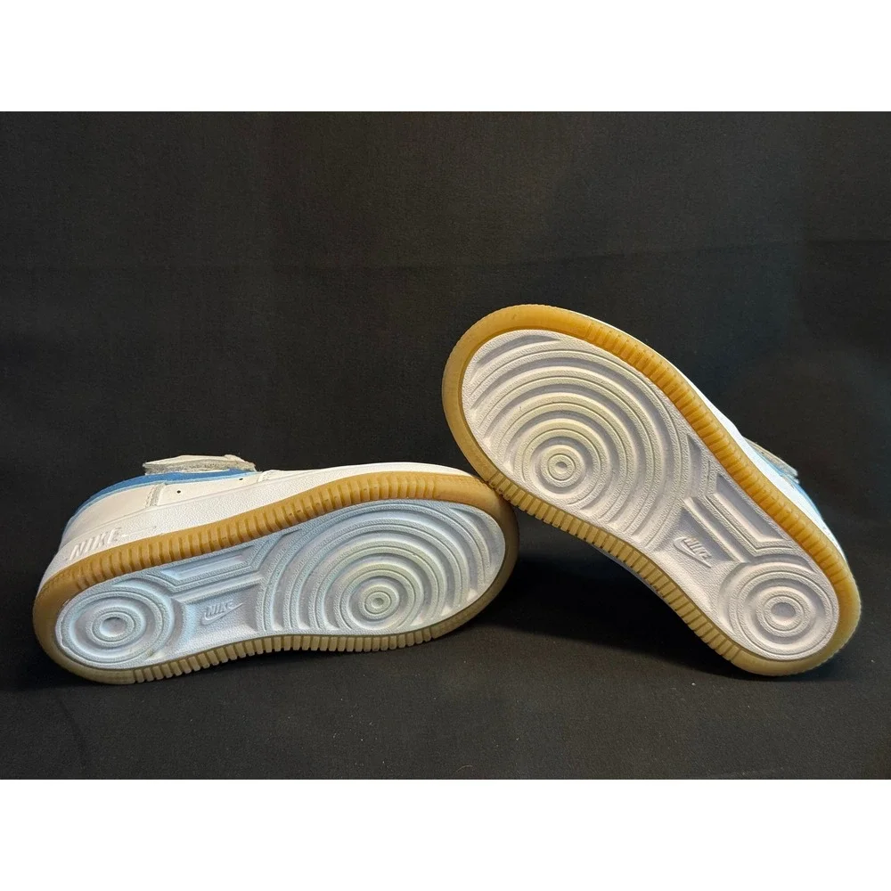 Nike Air‎ Force 1 EasyOn Kids 10C White Blue Gum FN0237-115 Hook Loop